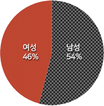 공무원 현원 그래프(여성 46%, 남성 54%)